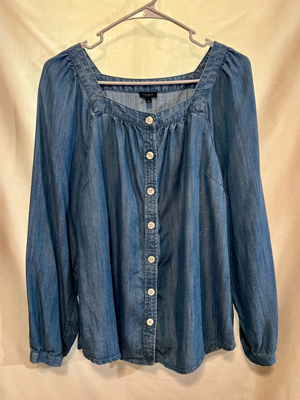 Talbots Blue Chambray Button-Front Blouse Size L - Picture 2 of 7